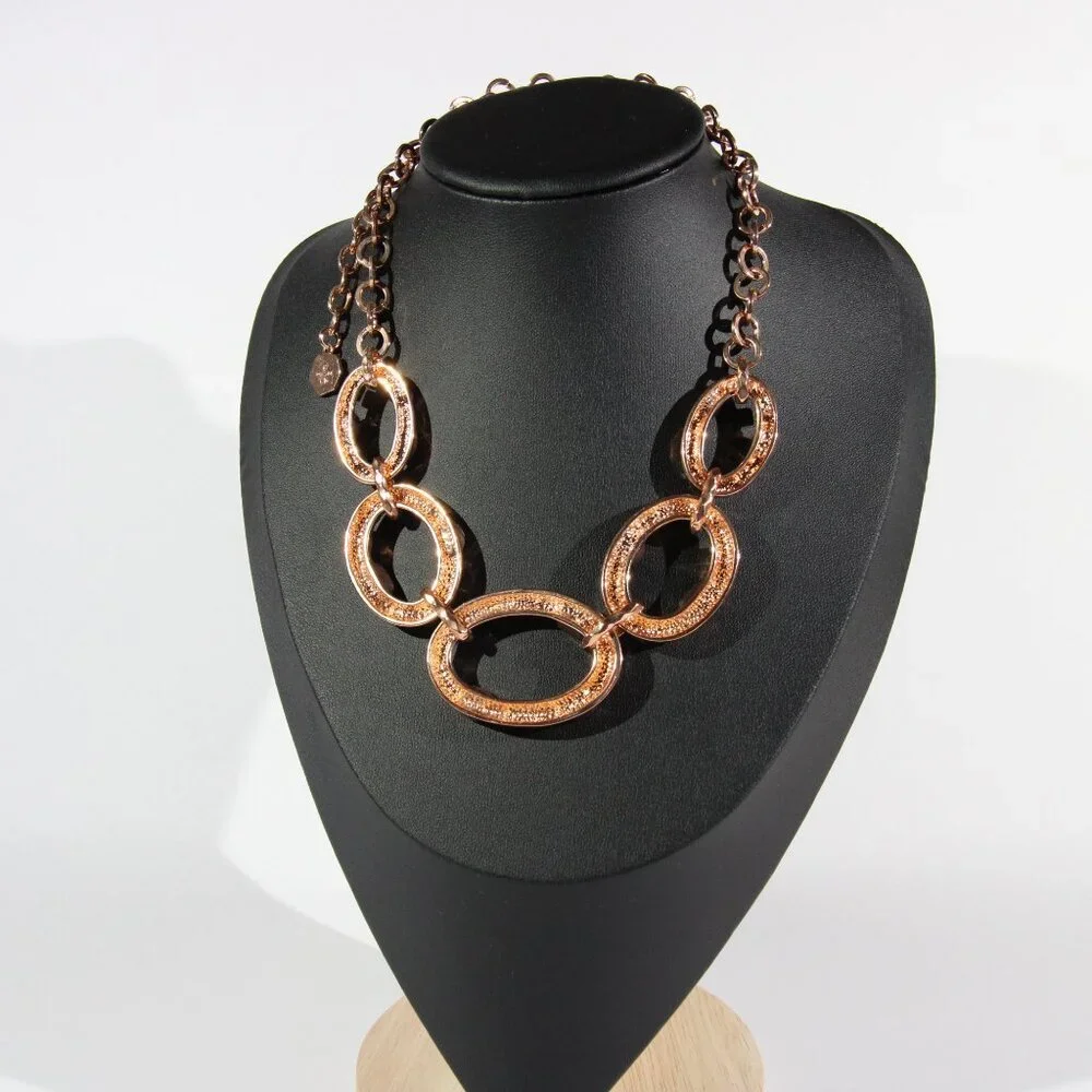 RJ Graziano Rose Gold Tone Necklace with Clear Rhinestones - Picture 2 of 9